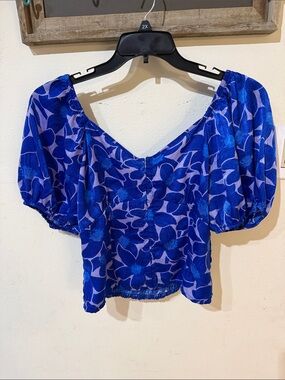 Sienna Sky Royal Blue Floral Puff-Sleeve Top